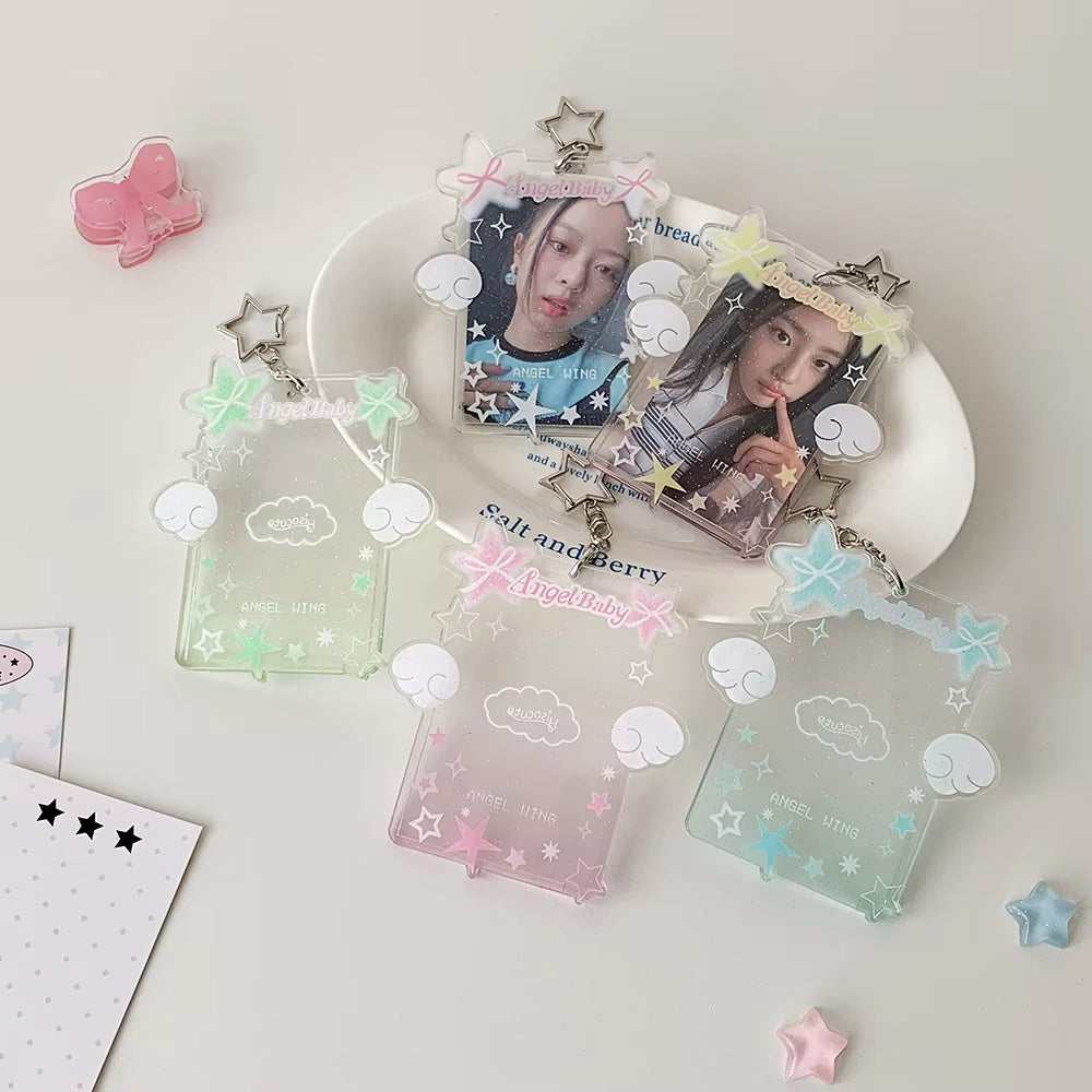 Sweet Girl Angel Star ID Card Holder 3 Inch Photo Badge Reusable Bus Card Case