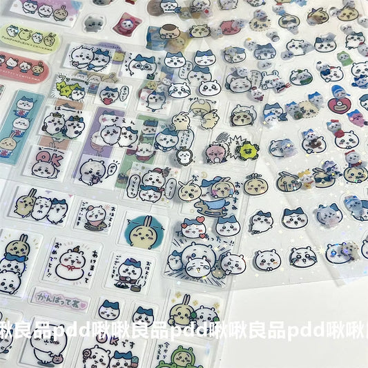 Cute Japanese Giekawa Double Transparent Cut Film Stickers Cartoon Goo Box Hand Account Collage Material Stickers