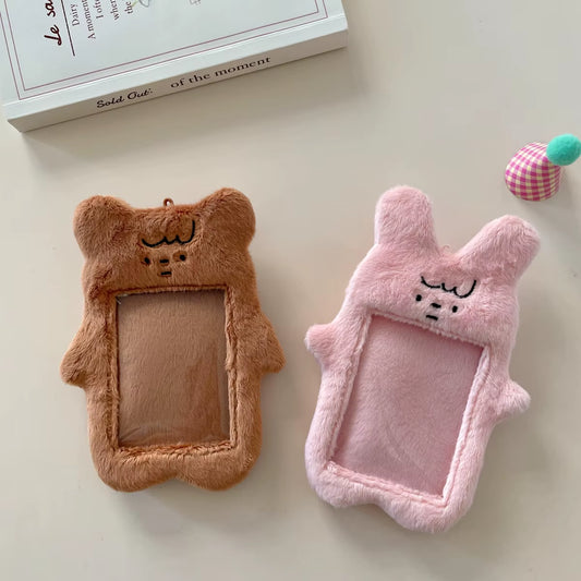 Original Cute Bear and Pink Rabbit Plush Card Holder Set for Korean Ins Polaroid Guka Small Card Display Pendant
