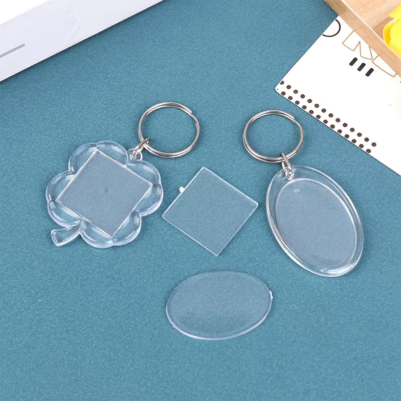 5Pcs Blank Photo Frame Keychain Clear Acrylic Keyring Insert Photo Split Key Pendant DIY Key Holder Couple Anniversary Gifts
