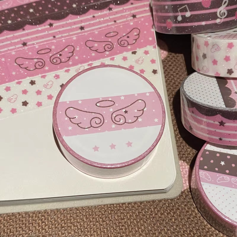 MINKYS New Kawaii Sparkling Love Wing Landscaping Washi Tape Journal DIY Decotative Masking Tapes Stationery