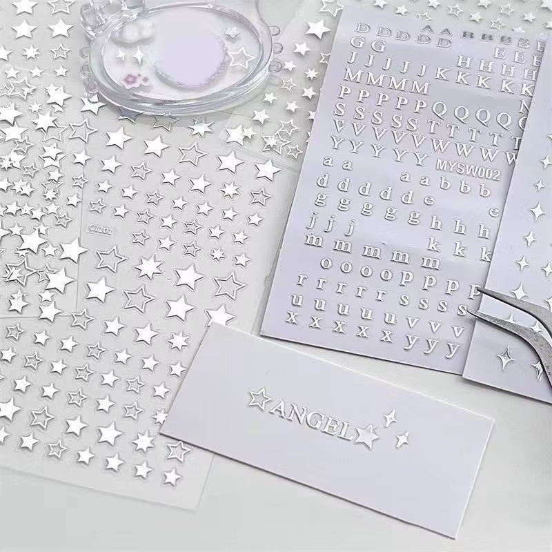 3Pcs Silver Star Stickers DIY Scrapbooking Journal Album Decor Stickers Aesthetic Letters Starburst Stickers Korean Stationery
