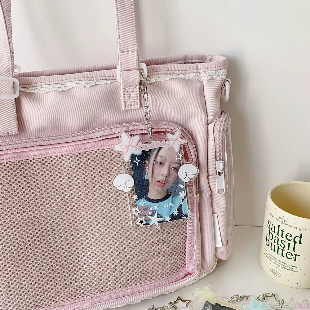 Sweet Girl Angel Star ID Card Holder 3 Inch Photo Badge Reusable Bus Card Case
