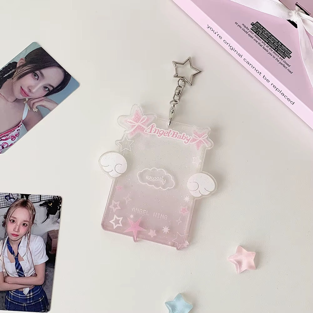 Sweet Girl Angel Star ID Card Holder 3 Inch Photo Badge Reusable Bus Card Case