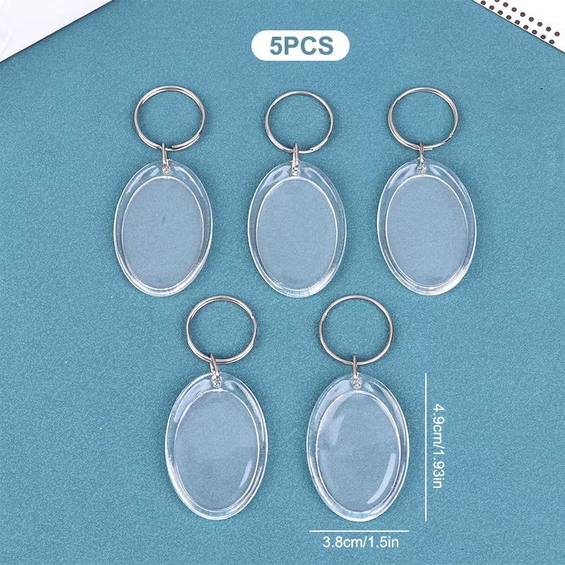 5Pcs Blank Photo Frame Keychain Clear Acrylic Keyring Insert Photo Split Key Pendant DIY Key Holder Couple Anniversary Gifts