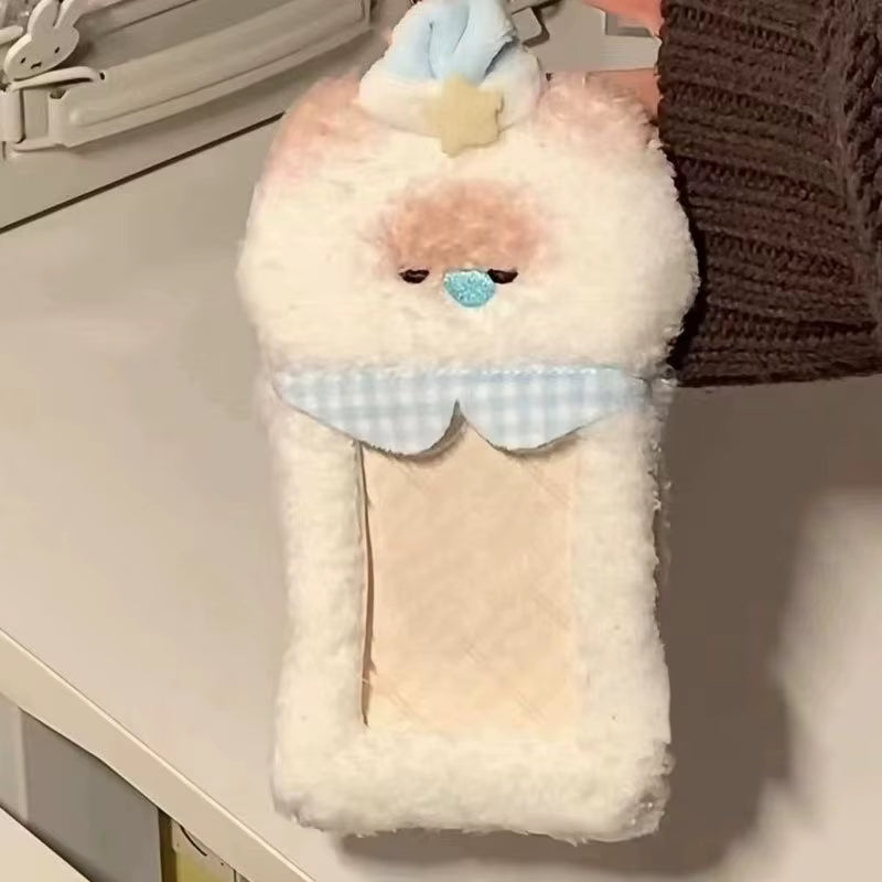 Cute Plush Kpop Photocard Holder with Keychain Cartoon Rabbit Idol Photo Sleeves ID Bank Credit Card Case Protector Bag Pendant