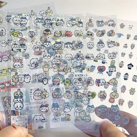 Cute Japanese Giekawa Double Transparent Cut Film Stickers Cartoon Goo Box Hand Account Collage Material Stickers