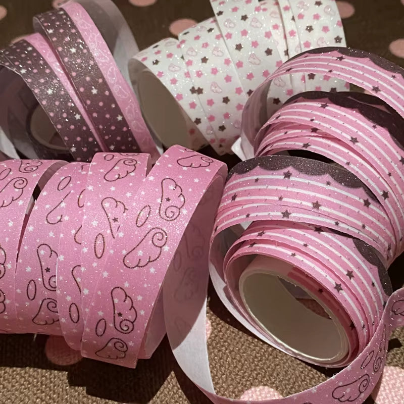 MINKYS New Kawaii Sparkling Love Wing Landscaping Washi Tape Journal DIY Decotative Masking Tapes Stationery