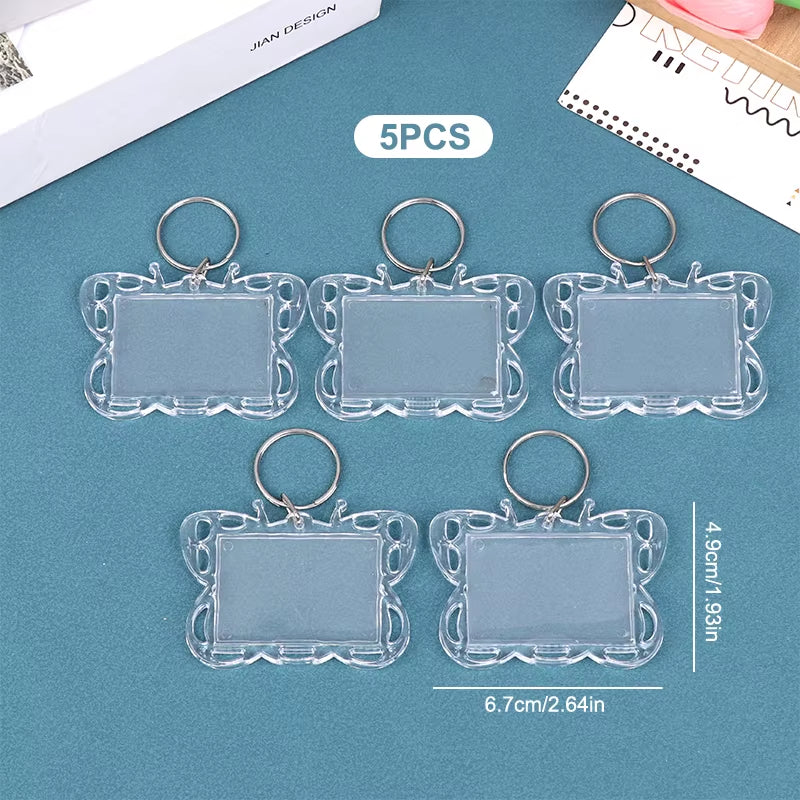 5Pcs Blank Photo Frame Keychain Clear Acrylic Keyring Insert Photo Split Key Pendant DIY Key Holder Couple Anniversary Gifts