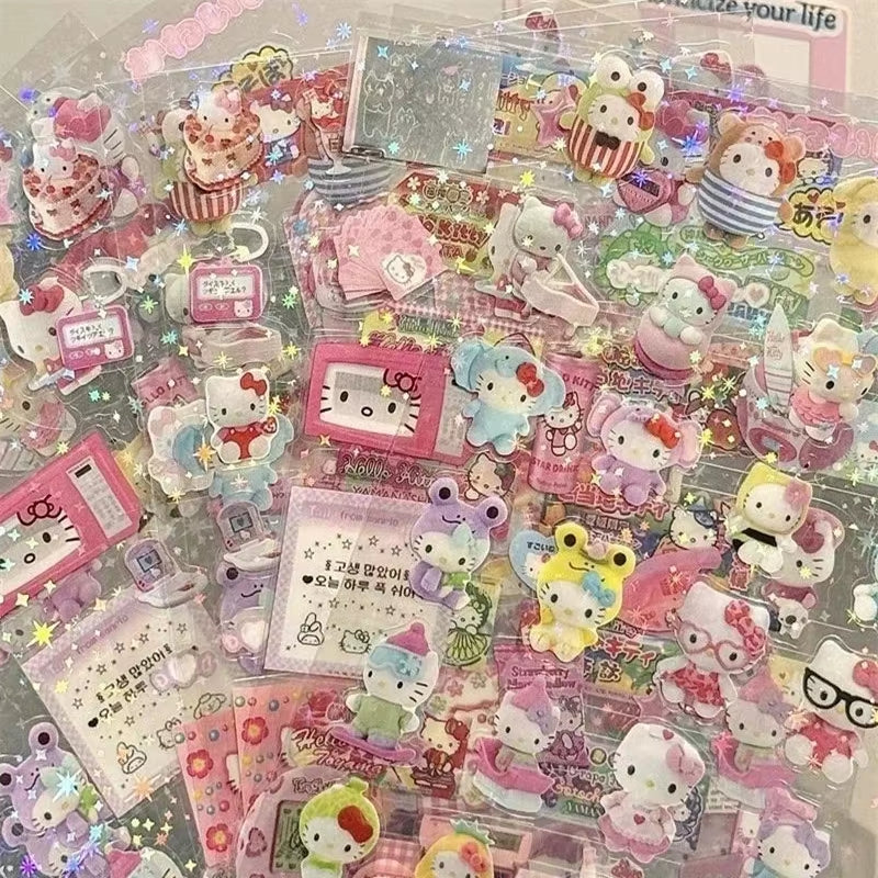 5PCS Cute Cartoon Die-Cut Stickers | Anime Handbooks Material Flashing Laser Sticker Kid Toy