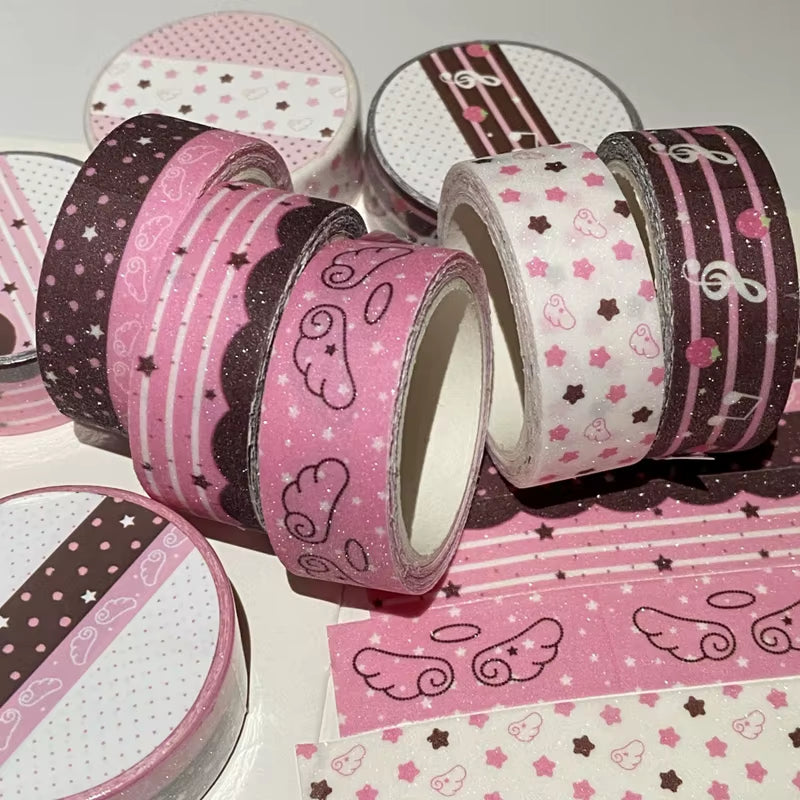 MINKYS New Kawaii Sparkling Love Wing Landscaping Washi Tape Journal DIY Decotative Masking Tapes Stationery