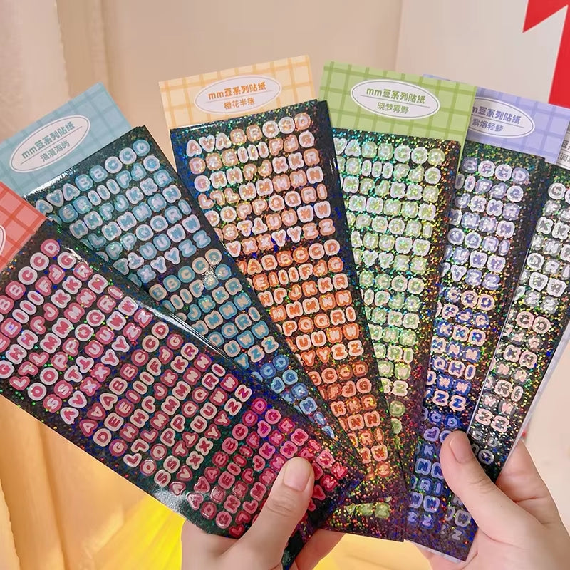 4Sheets/Pack Alphabet Sticker Bling Letter Gift Decorate Photocard Scrapbooking DIY Photo Album Stationery Supplies