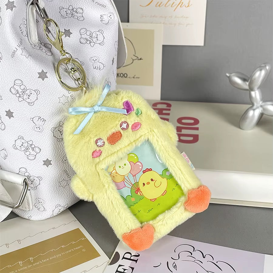Cartoon Animal Plush Card Sleeve Transparent Love Bean Small Card Display Pendant Student Card Bag Key Chain