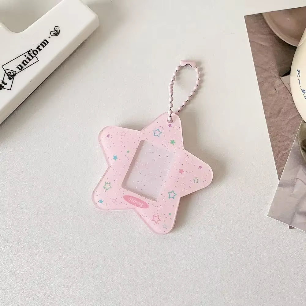 Portable Glitter Star Acrylic Photocard Holder Keychain 1-Inch ID Card Case Student Kpop Idol Photo Bag Durable Card Storage