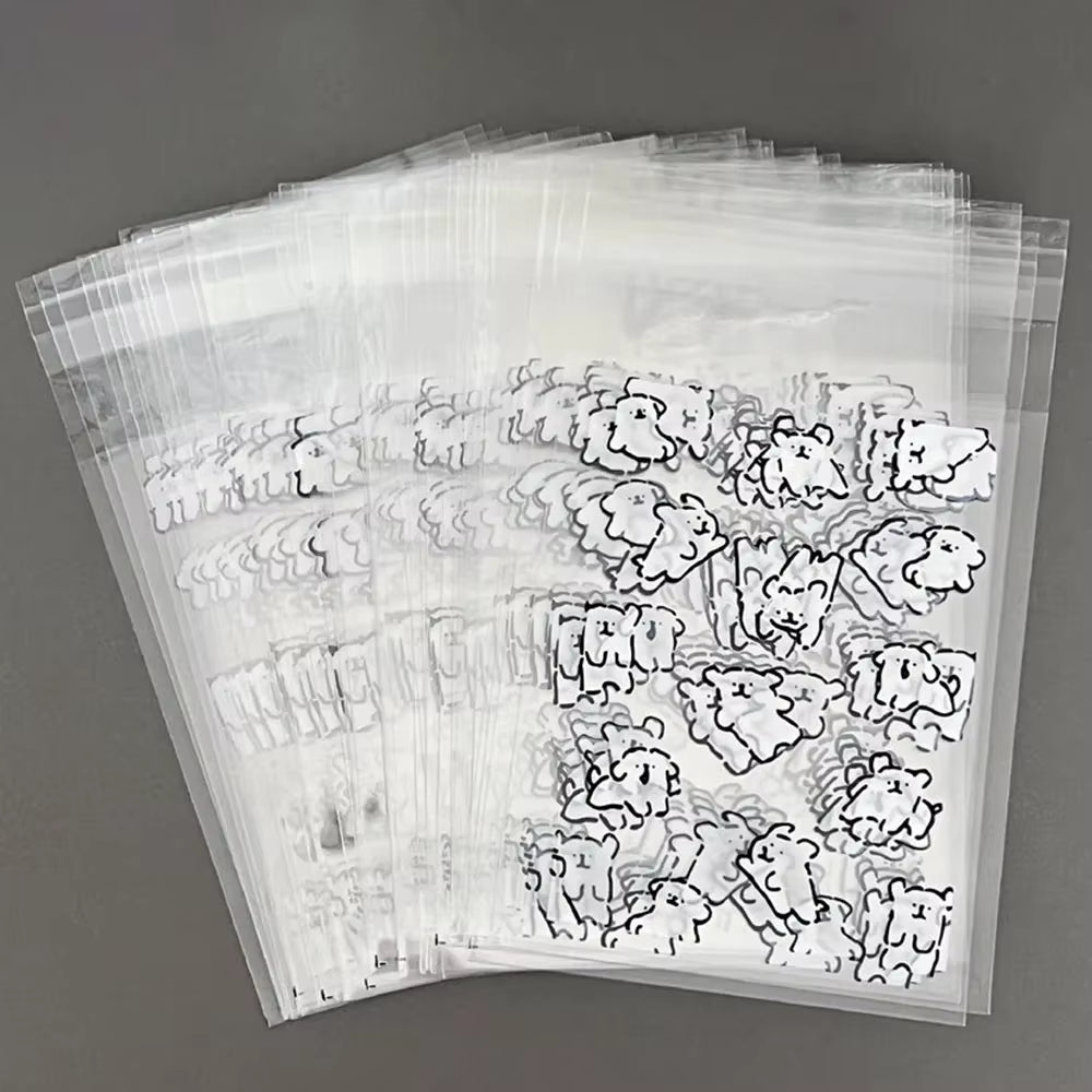 50Pcs Transparent Cute Pattern Self-Adhesive Opp Bag for Kpop Idol Photo Cards Protective Storage Bag Photocard Card Sleeves