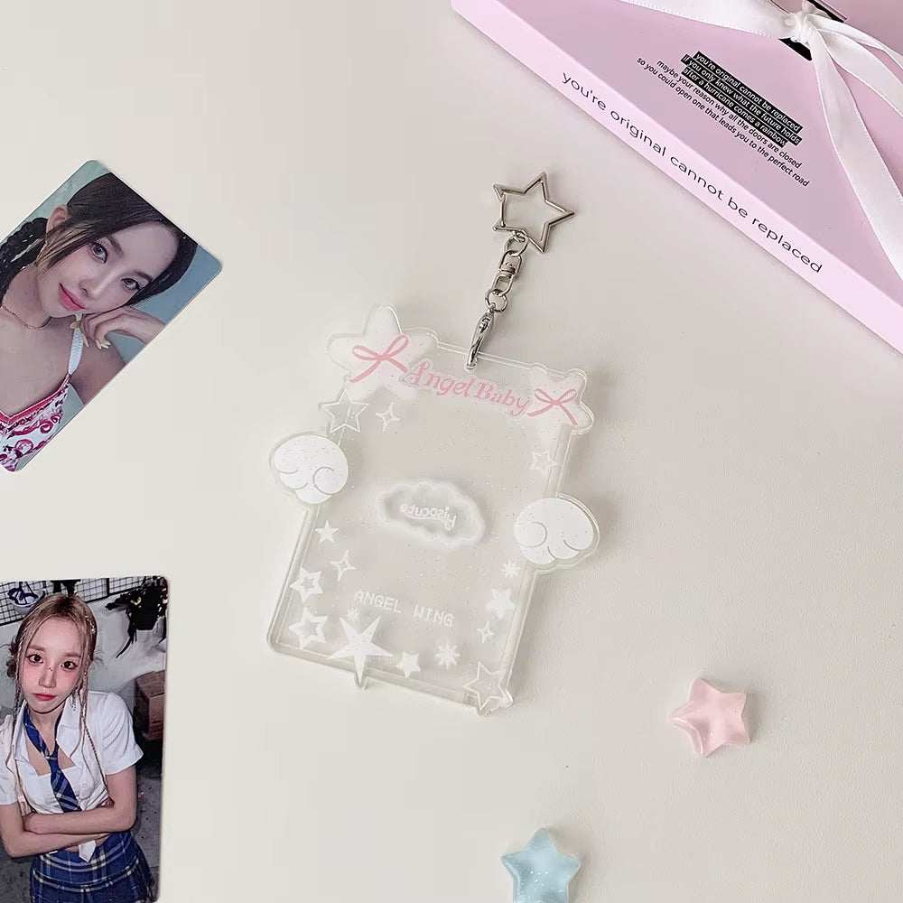 Sweet Girl Angel Star ID Card Holder 3 Inch Photo Badge Reusable Bus Card Case