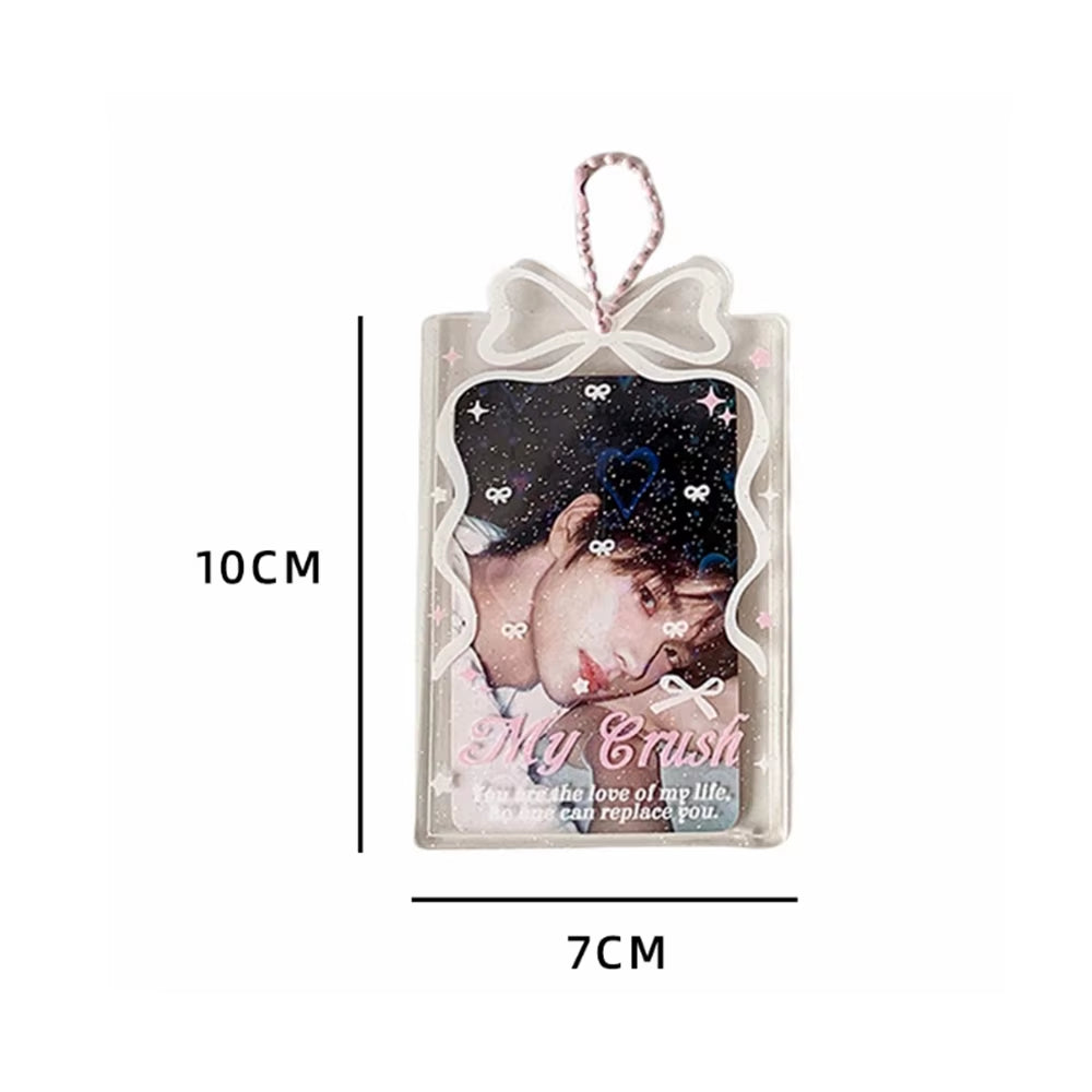 Cute Kpop Photocard Protector! Bow Clear Card Holder 3 Inch ID Photo Sleeve Keychain