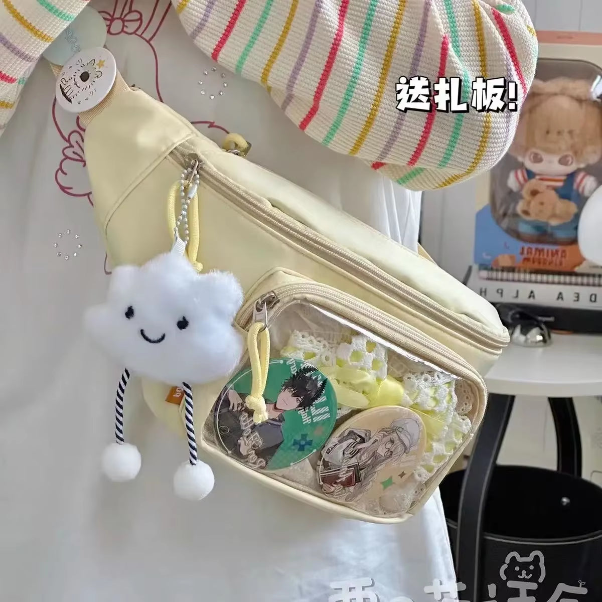 Kawaii Japanese Y2K Chest Bag Women Lolita Cute Crossbody Bag Girls Transparent Itabag Purses and Handbags Waist Ita Bag
