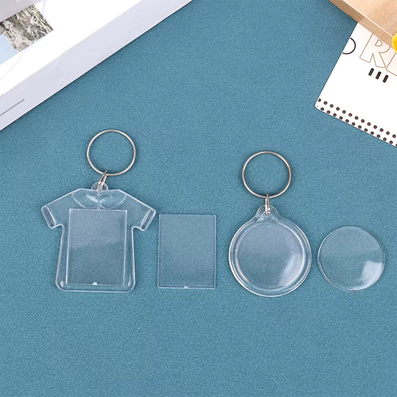 5Pcs Blank Photo Frame Keychain Clear Acrylic Keyring Insert Photo Split Key Pendant DIY Key Holder Couple Anniversary Gifts