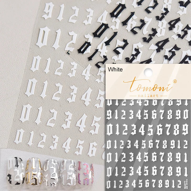 1 Piece 5D Punk Goth Rock Hot Stamping Nail Stickers High Quality Rose Gold Silver Number Letters Love Design Nail Art Stickers