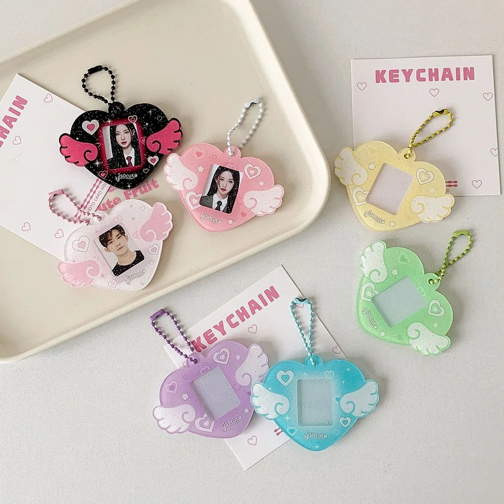 Portable Glitter Star Acrylic Photocard Holder Keychain 1-Inch ID Card Case Student Kpop Idol Photo Bag Durable Card Storage