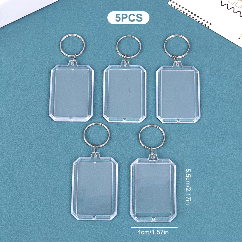 5Pcs Blank Photo Frame Keychain Clear Acrylic Keyring Insert Photo Split Key Pendant DIY Key Holder Couple Anniversary Gifts