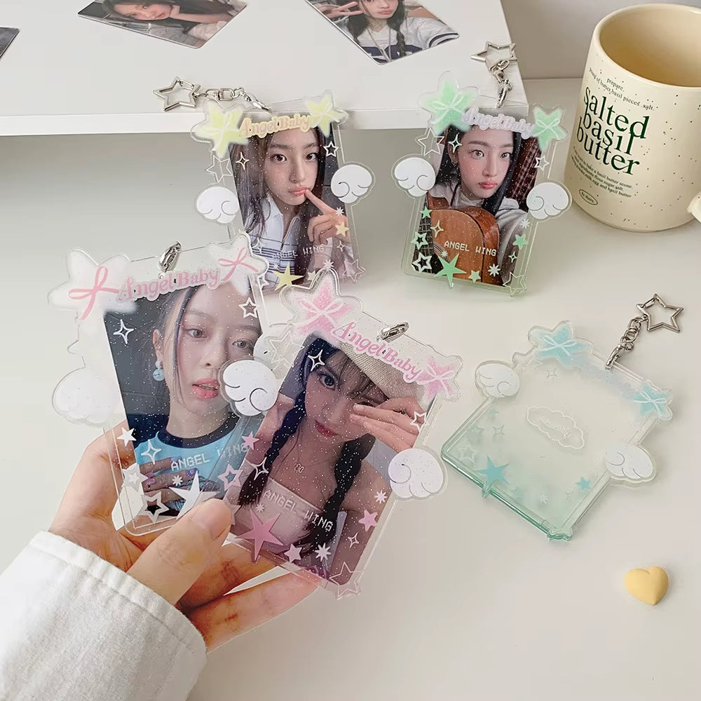 Sweet Girl Angel Star ID Card Holder 3 Inch Photo Badge Reusable Bus Card Case