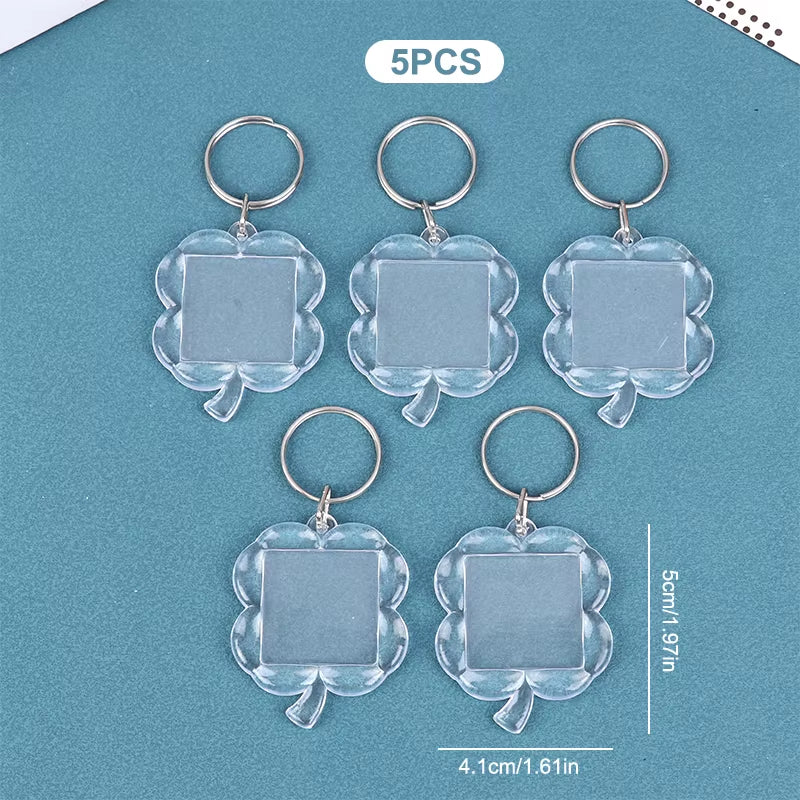5Pcs Blank Photo Frame Keychain Clear Acrylic Keyring Insert Photo Split Key Pendant DIY Key Holder Couple Anniversary Gifts
