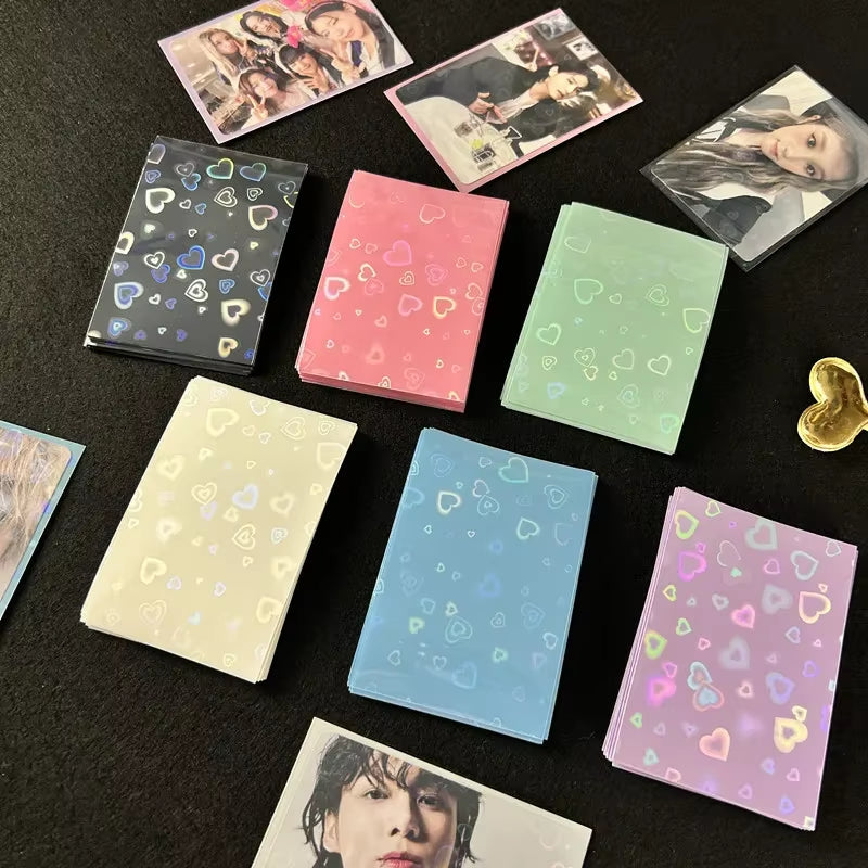 50Pcs Kpop Card Sleeves Card Holder 61*91Mm Heart Bling Photocard Holder Photo Card Films Cards Protector Photo Cards Protective