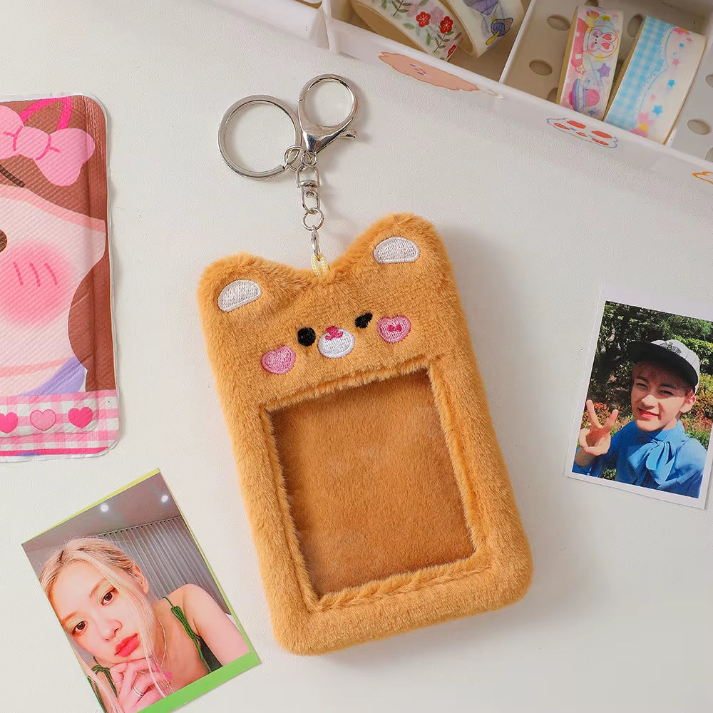 3 Inch Plush Kpop Holder Cute Bear Idol Postcards Storage Card Bag Collect Organizer Schoolbag Pendant