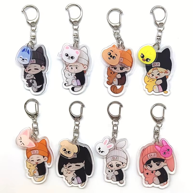 Fanmade, KPOP Idol Inspired! 8Pcs/Set Skzoo Stray Kids Acrylic Keychains Accessories Cute Bag Pendant for Fans Gifts