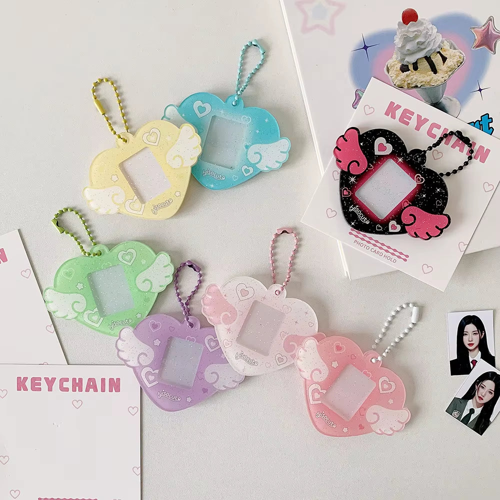 Portable Glitter Star Acrylic Photocard Holder Keychain 1-Inch ID Card Case Student Kpop Idol Photo Bag Durable Card Storage