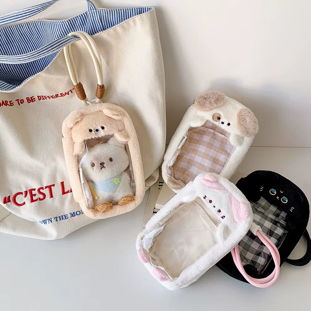 INS Style Kawaii Cartoon Puppy Cat Shape Portability Toy Bag Girl with Pendant Bar Cartoon Backpack Student Out Display Bag