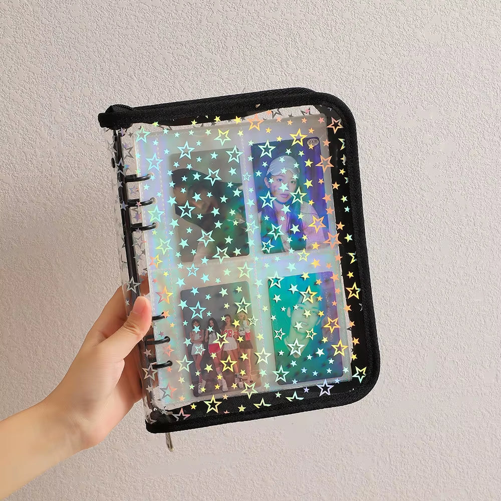 A5 Zipper Binder/Collect Laser Stars | Book Refill Organizer DIY Journal Dairy Transparent Kpop Idol Photo Album Kawaii Stationery