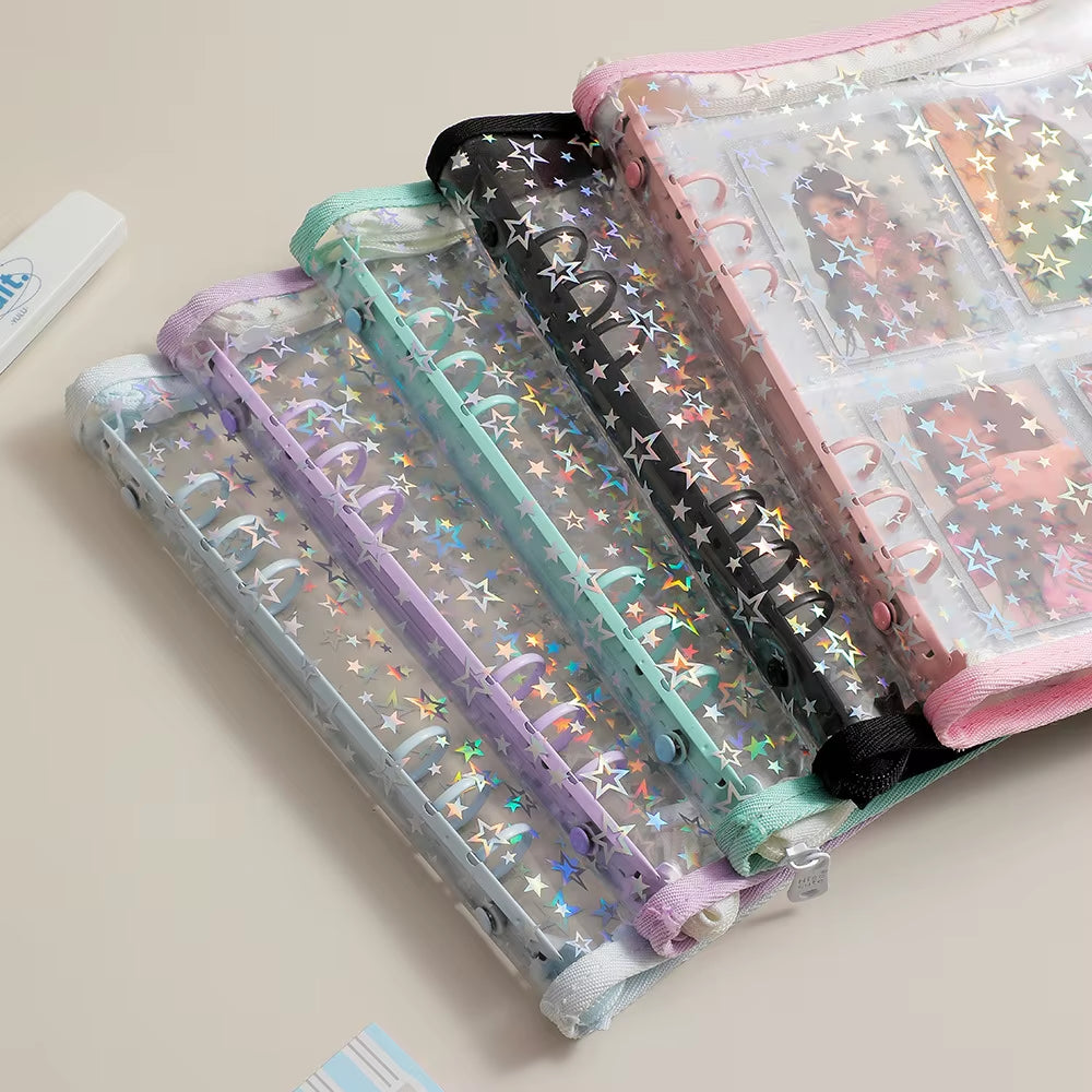 A5 Zipper Binder/Collect Laser Stars | Book Refill Organizer DIY Journal Dairy Transparent Kpop Idol Photo Album Kawaii Stationery