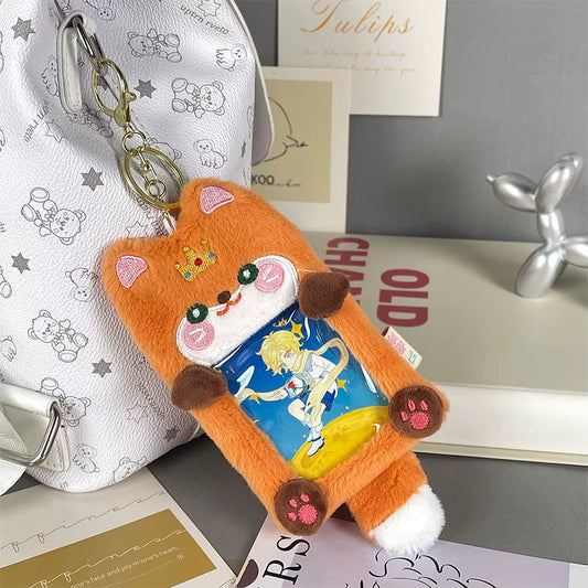 Cartoon Animal Plush Card Sleeve Transparent Love Bean Small Card Display Pendant Student Card Bag Key Chain