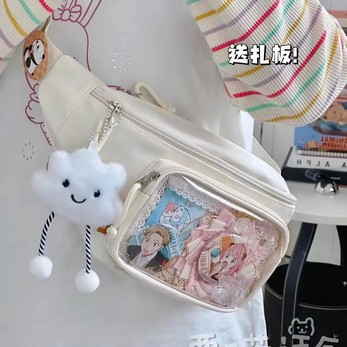 Kawaii Japanese Y2K Chest Bag Women Lolita Cute Crossbody Bag Girls Transparent Itabag Purses and Handbags Waist Ita Bag