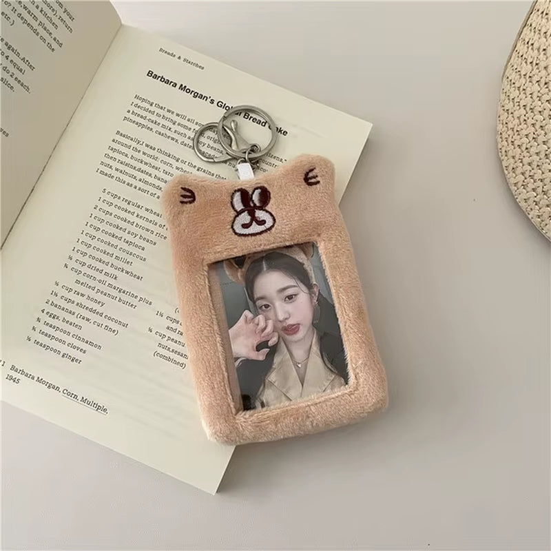 3 Inch Plush Kpop Holder Cute Bear Idol Postcards Storage Card Bag Collect Organizer Schoolbag Pendant