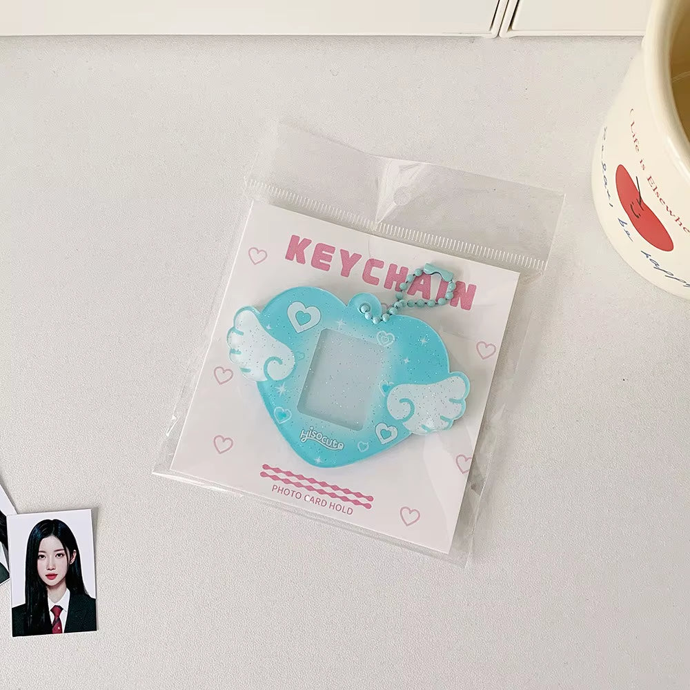 Portable Glitter Star Acrylic Photocard Holder Keychain 1-Inch ID Card Case Student Kpop Idol Photo Bag Durable Card Storage