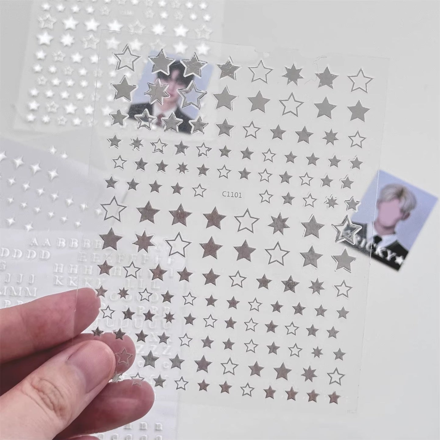 3Pcs Silver Star Stickers DIY Scrapbooking Journal Album Decor Stickers Aesthetic Letters Starburst Stickers Korean Stationery