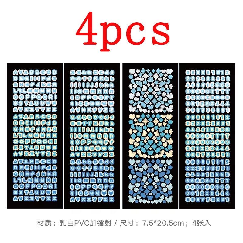 4Sheets/Pack Alphabet Sticker Bling Letter Gift Decorate Photocard Scrapbooking DIY Photo Album Stationery Supplies