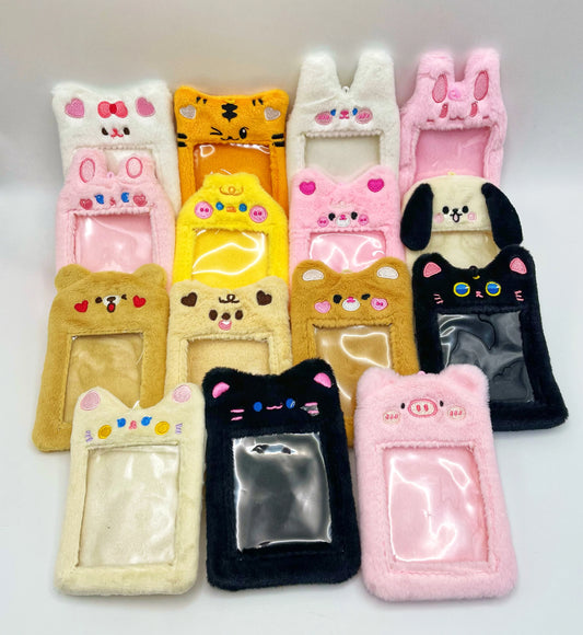3 Inch Plush Kpop Holder Cute Bear Idol Postcards Storage Card Bag Collect Organizer Schoolbag Pendant