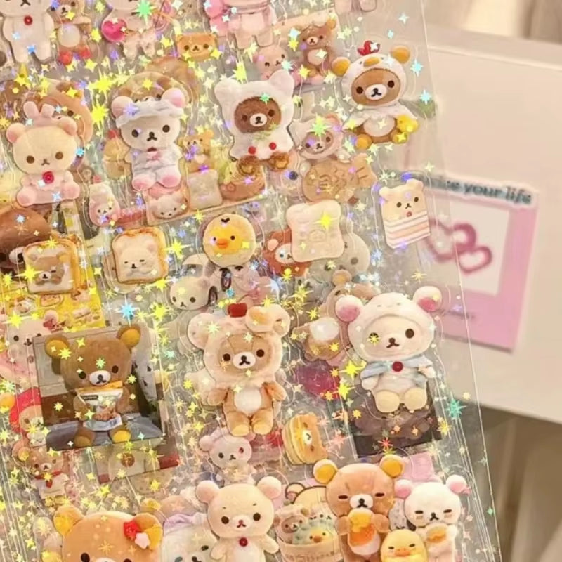 5PCS Cute Cartoon Die-Cut Stickers | Anime Handbooks Material Flashing Laser Sticker Kid Toy