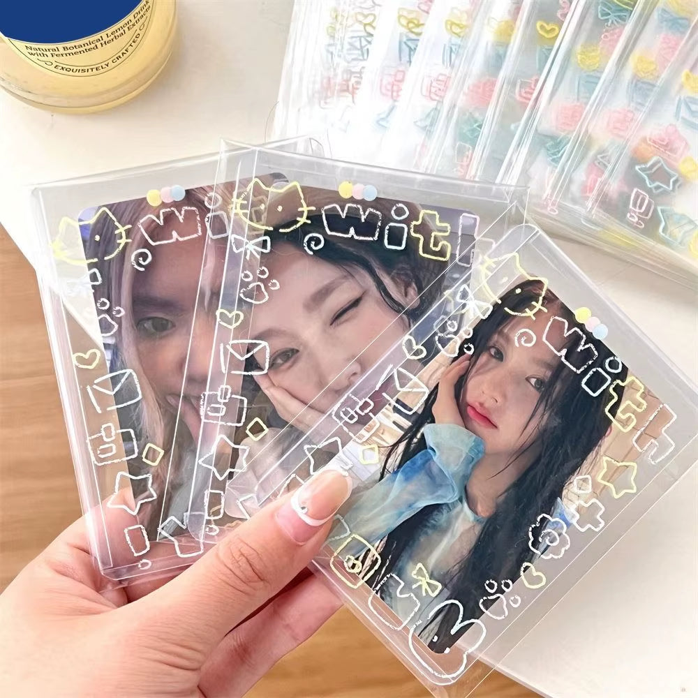 50Pcs Transparent Cute Pattern Self-Adhesive Opp Bag for Kpop Idol Photo Cards Protective Storage Bag Photocard Card Sleeves