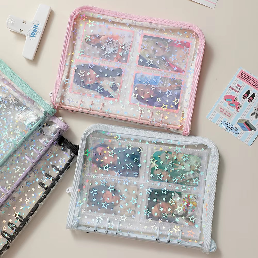 A5 Zipper Binder/Collect Laser Stars | Book Refill Organizer DIY Journal Dairy Transparent Kpop Idol Photo Album Kawaii Stationery