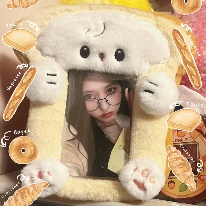 Cute Plush Kpop Photocard Holder with Keychain Cartoon Rabbit Idol Photo Sleeves ID Bank Credit Card Case Protector Bag Pendant