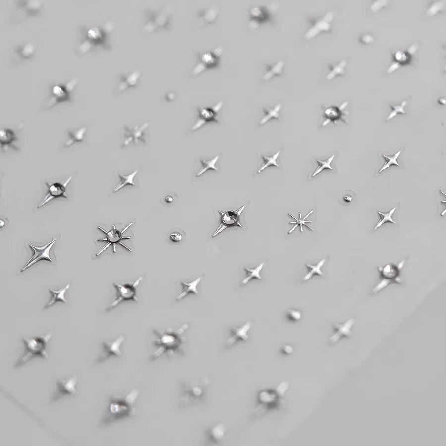 1Pcs 5D Laser Silver Inlaid Diamond Star Nail Art Sticker Four-Pointed Stars Adhesive Relief Slider Y2K Starlight Manicure Decal