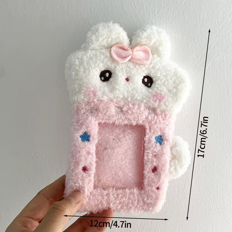 Cute Plush Kpop Photocard Holder with Keychain Cartoon Rabbit Idol Photo Sleeves ID Bank Credit Card Case Protector Bag Pendant