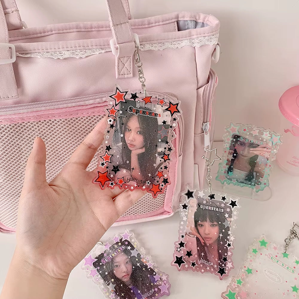 Transparent Star ID Card Holder Cute Girl Photo Card Sleeve Multiuse 3 Inch Card Display Bag Accessory