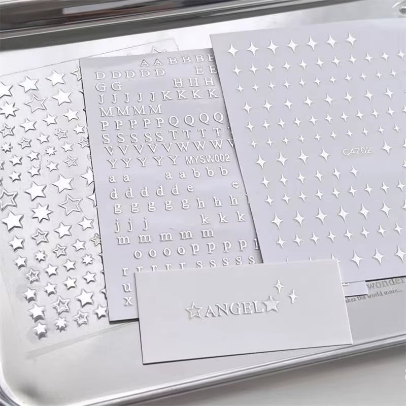 3Pcs Silver Star Stickers DIY Scrapbooking Journal Album Decor Stickers Aesthetic Letters Starburst Stickers Korean Stationery